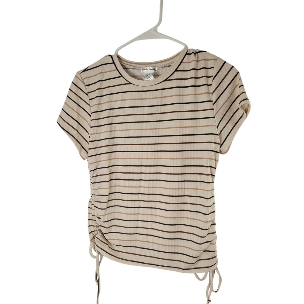 Little Daisy Striped Ruched Side Short Sleeve Fitted Top Juniors Size L